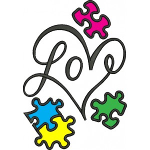Love Heart Autism Awareness Puzzle Applique Machine Embroidery Digitized Design Pattern