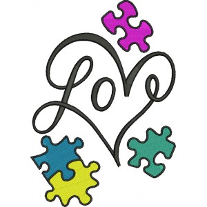 Love Heart Autism Awareness Puzzle Filled Machine Embroidery Digitized Design Pattern