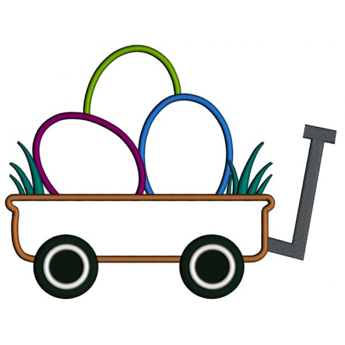 Wagon with Easter Eggs Applique Machine Embroidery Digitized Design Pattern