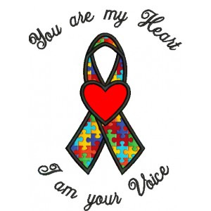 You are my heart I am your voice Autism Awareness Ribbon with heart Applique Machine Embroidery Digitized Design Pattern