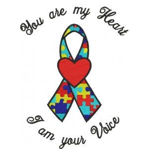 You are my heart I am your voice Autism Awareness Ribbon with heart Filled Machine Embroidery Digitized Design Pattern