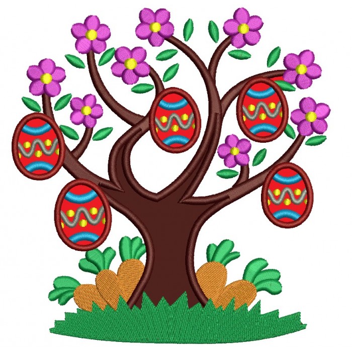 Easter Egg Tree Applique Machine Embroidery Digitized Design Pattern