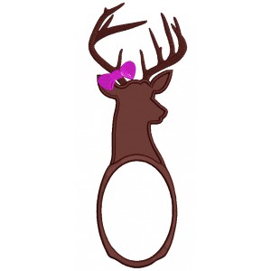 Girl Deer Hunting Oval Applique Machine Embroidery Digitized Design Pattern