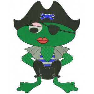 Pirate Girl Frog Filled Machine Embroidery Digitized Design Pattern