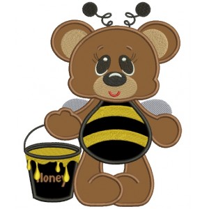 Big Smile Bear Bumblebee with Honey Applique Machine Embroidery Digitized Design Pattern
