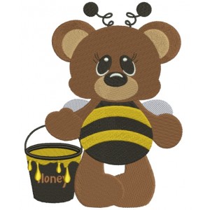 Cute Bear Bumblebee with Honey Filled Machine Embroidery Digitized Design Pattern