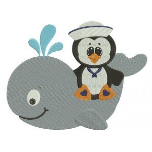 Penguin on a Whale Filled Machine Embroidery Digitized Design Pattern