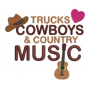Trucks Cowboys and Country Music Filled Machine Embroidery Digitized Design Pattern