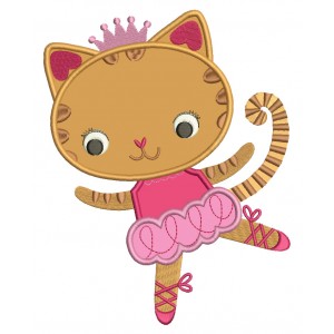 Cute Ballerina Cat with a little Crown Applique Machine Embroidery Digitized Design Pattern