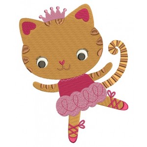 Cute Ballerina Cat with a little Crown Filled Machine Embroidery Digitized Design Pattern
