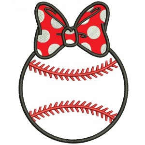 Baseball Girl With a Bow Applique Machine Embroidery Digitized Design Pattern