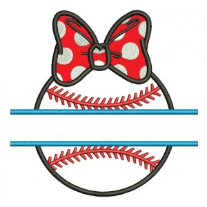 Baseball Girl With a Bow Split Applique Machine Embroidery Digitized Design Pattern