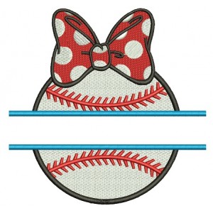 Baseball Girl With a Bow Split Filled Machine Embroidery Digitized Design Pattern