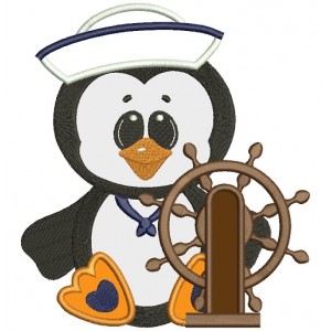 Captain Penguin Marine Applique Machine Embroidery Digitized Design Pattern