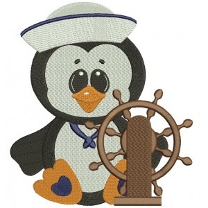 Captain Penguin Marine Filled Machine Embroidery Digitized Design Pattern