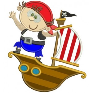 Cute Boy Pirate on a Ship Marine Applique Machine Embroidery Digitized Design Pattern