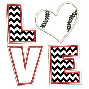 Love Baseball Big Heart Sport Applique Machine Embroidery Digitized Design Pattern