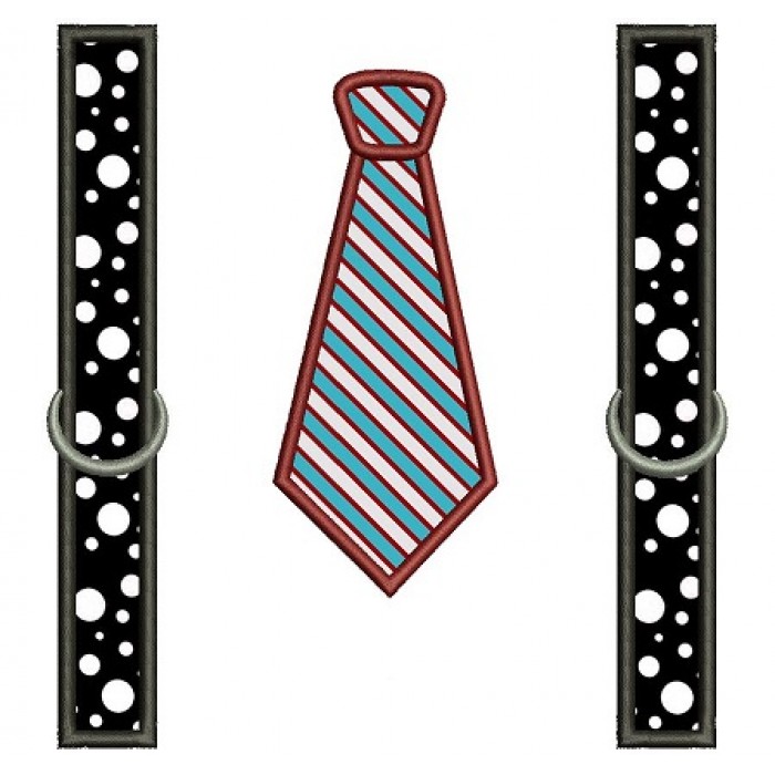 Suspenders with Tie Applique Machine Embroidery Digitized Design Pattern