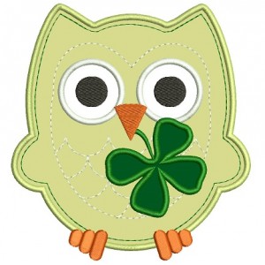 Owl With Shamrock Applique Machine Embroidery Digitized Design Pattern