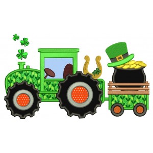 Tractor With Shamrock and Irish Hat Applique Machine Embroidery Digitized Design Pattern