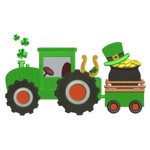 Tractor With Shamrock and Irish Hat Filled Machine Embroidery Digitized Design Pattern