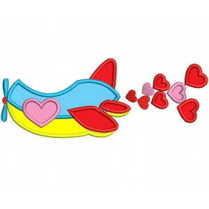 Airplane With Hearts Applique Machine Embroidery Digitized Design Pattern