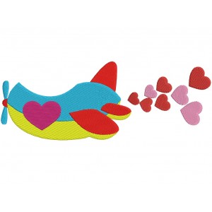 Airplane With Hearts Filled Machine Embroidery Digitized Design Pattern