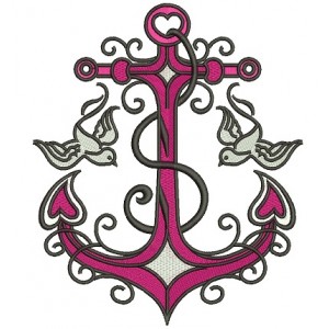 Anchor With Doves Filled Machine Embroidery Digitized Design Pattern