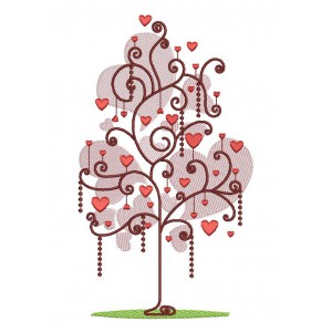Tree With Hearts Filled Machine Embroidery Digitized Design Pattern