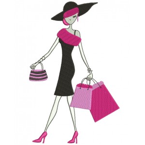 Classy Lady With Shopping Bags Filled Machine Embroidery Digitized Design Pattern