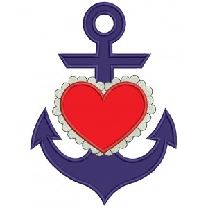 Marine Anchor With Heart Applique Machine Embroidery Digitized Design Pattern