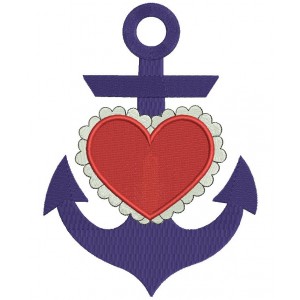 Marine Anchor With Heart Filled Machine Embroidery Digitized Design Pattern