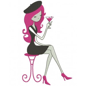 Martini Drinking Happy Hour Girl Filled Machine Embroidery Digitized Design Pattern