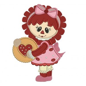 Rag Doll With Hearts and Kisses Applique Machine Embroidery Digitized Design Pattern
