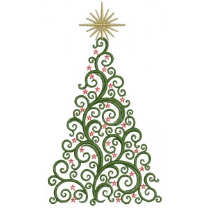 Christmas Tree With Big Star Filled Machine Embroidery Digitized Design Pattern