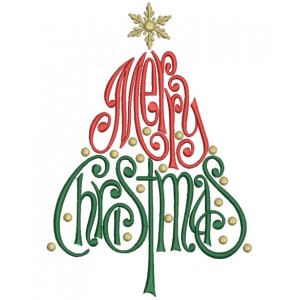 Merry Christmas Tree Filled Machine Embroidery Digitized Design Pattern