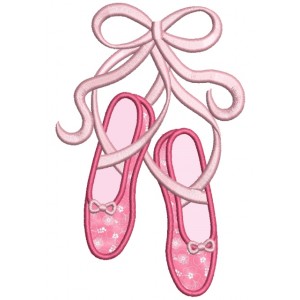 Ballet Shoes Applique with ribbons Machine Embroidery Digitized Design Pattern