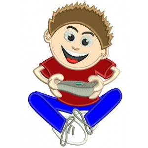 Boy Playing Computer Game Applique Machine Embroidery Digitized Design Pattern
