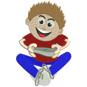 Boy Playing Computer Game Filled Machine Embroidery Digitized Design Pattern