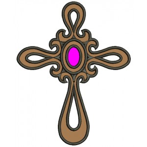 Cross with a jewel Applique Machine Embroidery Digitized Design Pattern
