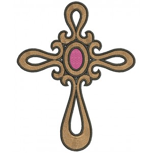 Cross with a jewel Filled Machine Embroidery Digitized Design Pattern