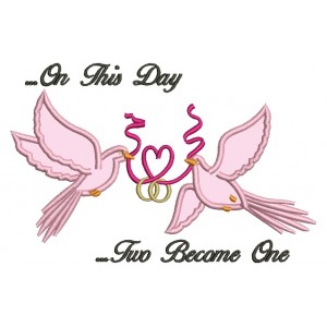 Doves Holding a Heart Ribbon Wedding Rings Applique Machine Embroidery Digitized Design Pattern