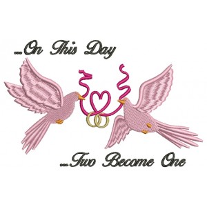 Doves Holding a Heart Ribbon Wedding Rings Filled Machine Embroidery Digitized Design Pattern