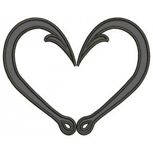 Fishing Hooks Heart Applique Machine Embroidery Digitized Design Pattern
