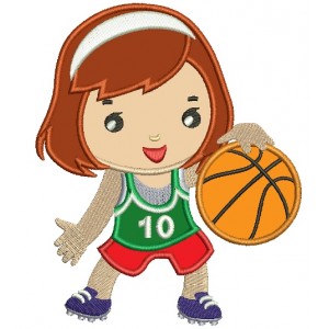 Girl With Basketball Applique Machine Embroidery Digitized Design Pattern