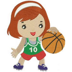 Girl With Basketball Filled Machine Embroidery Digitized Design Pattern