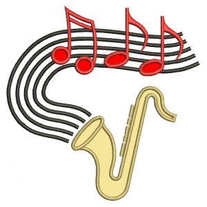 Saxophone Music Applique Machine Embroidery Digitized Design Pattern