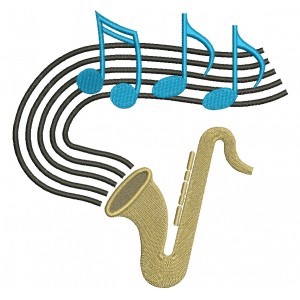 Saxophone Music Filled Machine Embroidery Digitized Design Pattern