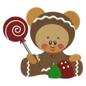 Teddy Bear With Lollipop Filled Machine Embroidery Digitized Design Pattern