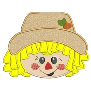 Cute Boy Scarecrow Head With Hearts Applique Machine Embroidery Digitized Design Pattern